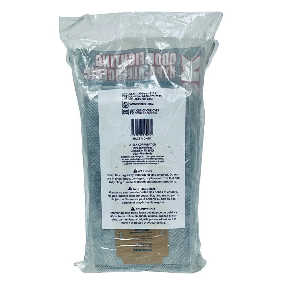 Oreck Type CC Upright Bags Vacuum Odor Fighting 743808200752 -8 Disposable 3 New